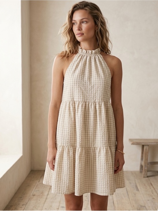 ANTONIO MELANI Dresses & Skirts - Antonio Melani Juanita Gingham Halter Babydoll Mini Dress 10 NWOT